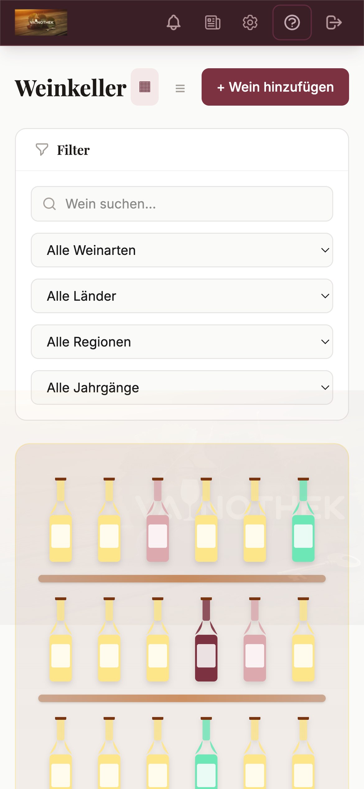 Weinkeller in Flaschen-Ansicht auf dem Smartphone