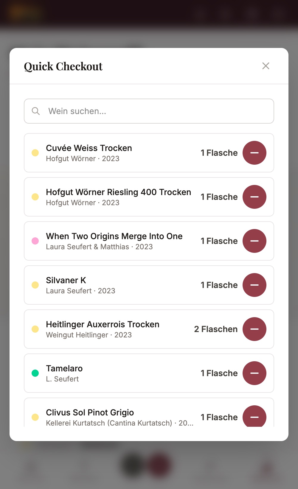 Quick Checkout: Wein mit einem Tipp entnehmen