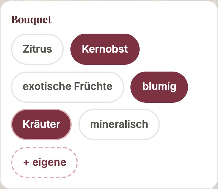 Aroma-Chips im Verkostungsbogen: Zitrus, Kernobst, Kräuter und mehr