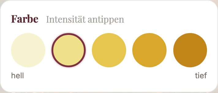 Farbwahl im Verkostungsbogen: fünf Farbstufen von hell bis tief