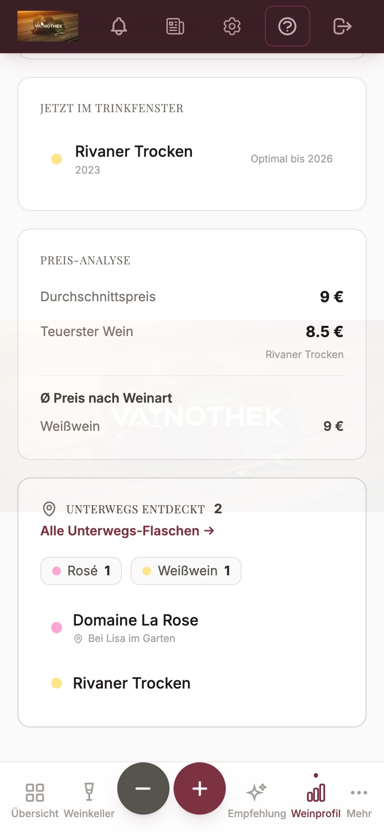 Weinprofil mit eigenem Unterwegs-Kästchen
